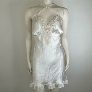 Vintage Linea Donatella White Satin Lace Slip Dress Premium "Bridal XL